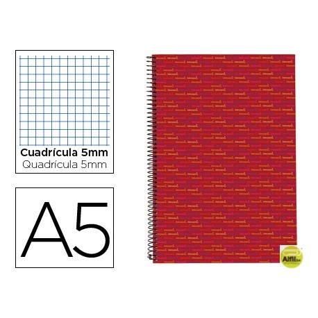 BLOC ESPIRAL LIDERPAPEL A5 MICRO MULTILIDER TAPA FORRADA 140H 70G CUADRO 5MM 5 BANDAS 6 TALADROS. RO