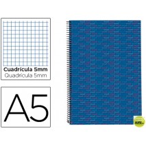 BLOC ESPIRAL LIDERPAPEL A5 MICRO MULTILIDER TAPA FORRADA 140H 70G CUADRO 5MM 5 BANDAS 6 TALADROS. AZ