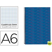 BLOC ESPIRAL LIDERPAPEL A6 MICRO MULTILIDER TAPA FORRADA 140H 70G CUADRO 5MM 5 BANDAS. AZUL