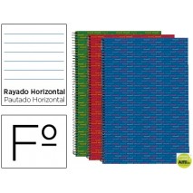 BLOC ESPIRAL LIDERPAPEL FOLIO MULTILIDER TAPA FORRADA 80H 70G HORIZONTAL CON MARGEN. COLORES SURTIDO
