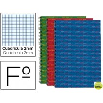 BLOC ESPIRAL LIDERPAPEL FOLIO MULTILIDER TAPA FORRADA 80H 70G MILIMETRADO 2MM CON MARGEN. COLORES SU