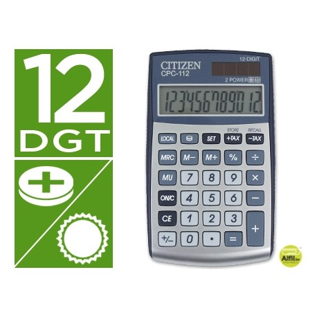 CALCULADORA CITIZEN BOLSILLO CPC-112 12 DIGITOS PLATA 120X72X9 MM