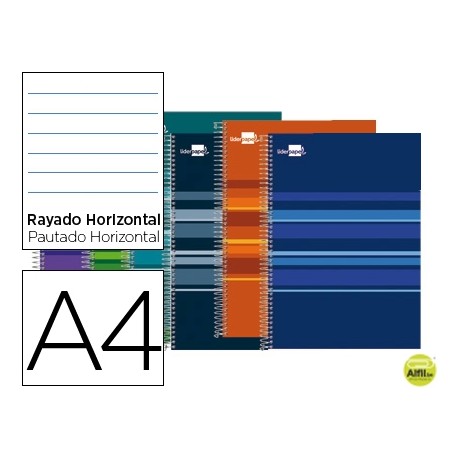 BLOC ESPIRAL LIDERPAPEL A4 MICRO CLASSIC TAPA FORRADA 160H 60G HORIZONTAL 5 BANDAS 4 TALADROS. COLOR