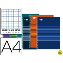 BLOC ESPIRAL LIDERPAPEL A4 MICRO CLASSIC TAPA FORRADA 160H 60G CUADRO 5MM 5 BANDAS 4 TALADROS. COLOR