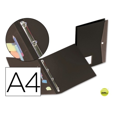 CARPETA BEAUTONE 4 ANILLAS REDONDAS MINI 15 MM 33075 POLIPROPILENO DIN A4 NEGRA CON DOSSIER BROCHE E