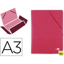 CARPETA GOMAS LIDERPAPEL A3 3 SOLAPAS CARTON PRESPAN ROJA