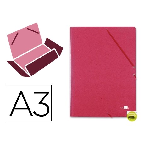 CARPETA GOMAS LIDERPAPEL A3 3 SOLAPAS CARTON PRESPAN ROJA
