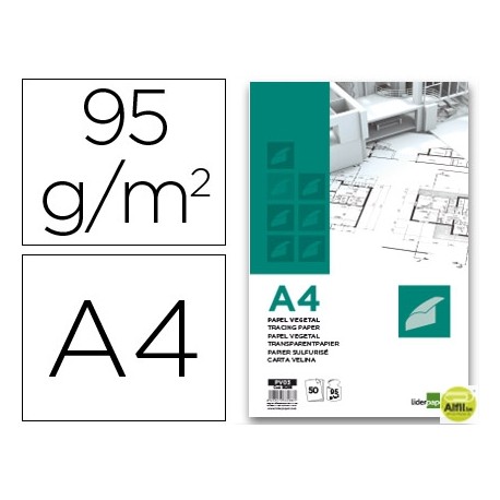 BLOC PAPEL VEGETAL LIDERPAPEL ENCOLADO 210X297MM 50 HOJAS 95G/M2