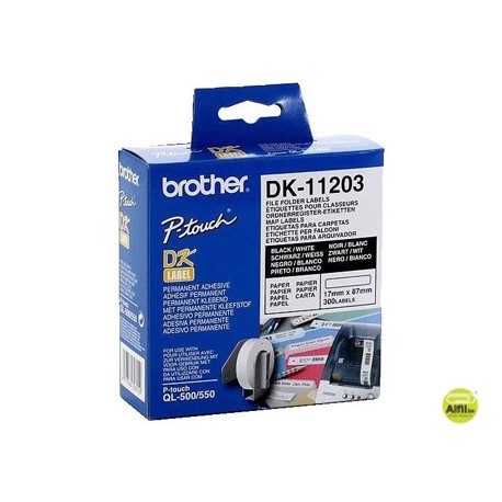 ETIQUETA ADHESIVA BROTHER DK11203 -TAMAÑO 17X87 MM PARA IMPRESORAS DE ETIQUETAS QL -300 ETIQUETAS-