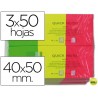 BLOC NOTAS Q-CONNECT ADHESIVAS 40X50 MM FLUORESCENTES PACK DE 3 CON 50 HOJAS