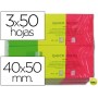 BLOC NOTAS Q-CONNECT ADHESIVAS 40X50 MM FLUORESCENTES PACK DE 3 CON 50 HOJAS
