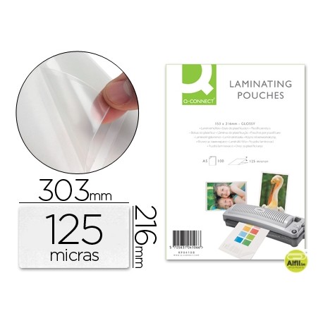 BOLSA DE PLASTIFICAR Q-CONNECT-303 X 216 MM -125 MC DIN A4 AUTOADHESIVAS