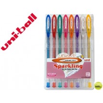 BOLIGRAFO UNI BALL UM-120 SIGNO 0,7 MM TINTA GEL ESTUCHE DE 8 COLORES CON PURPURINA