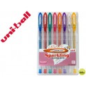 BOLIGRAFO UNI BALL UM-120 SIGNO 0,7 MM TINTA GEL ESTUCHE DE 8 COLORES CON PURPURINA