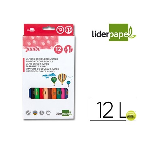 LAPICES DE COLORES LIDERPAPEL C/ DE 12 COLORES JUMBO CON SACAPUNTAS