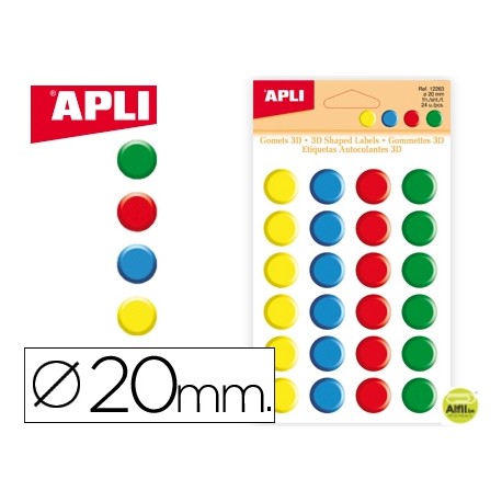 GOMETS APLI REDONDOS 20MM 3D COLORES SURTIDOS BOLSA DE 24 UNIDADES