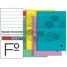 BLOC ESPIRAL LIDERPAPEL FOLIO CLASSIC TAPA POLIPROPILENO 80H 60G HORIZONTAL CON MARGEN. COLORES SURT