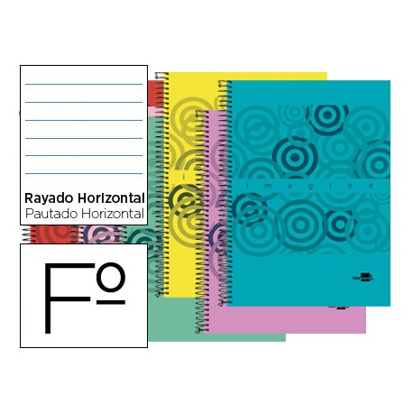 BLOC ESPIRAL LIDERPAPEL FOLIO CLASSIC TAPA POLIPROPILENO 80H 60G HORIZONTAL CON MARGEN. COLORES SURT