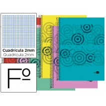 BLOC ESPIRAL LIDERPAPEL FOLIO CLASSIC TAPA POLIPROPILENO 80H 60G MILIMETRADO 2MM CON MARGEN. COLORES