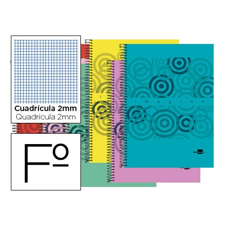 BLOC ESPIRAL LIDERPAPEL FOLIO CLASSIC TAPA POLIPROPILENO 80H 60G MILIMETRADO 2MM CON MARGEN. COLORES