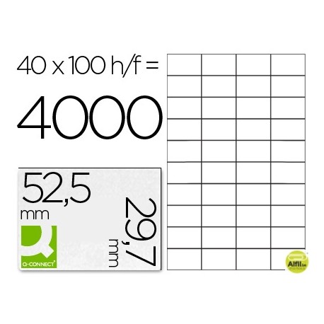 ETIQUETA ADHESIVA Q-CONNECT KF00574 -TAMAÑO 52,5X29,7 MM -FOTOCOPIADORA -LASER -INK-JET-CAJA CON 100