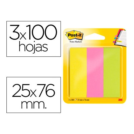 BLOC DE NOTAS ADHESIVAS QUITA Y PON POST-IT 671/3 MININOTAS ROSA/VERDE/AMARILLO NEON