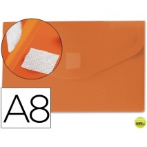 CARPETA BEAUTONE DOSSIER BROCHE POLIPROPILENO DIN A8 NARANJA CON CIERRE DE VELCRO