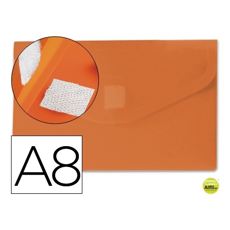 CARPETA BEAUTONE DOSSIER BROCHE POLIPROPILENO DIN A8 NARANJA CON CIERRE DE VELCRO