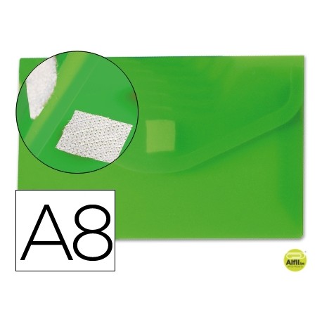 CARPETA BEAUTONE DOSSIER BROCHE POLIPROPILENO DIN A8 VERDE CON CIERRE DE VELCRO