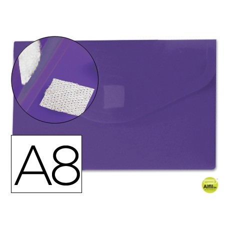 CARPETA BEAUTONE DOSSIER BROCHE POLIPROPILENO DIN A8 VIOLETA CON CIERRE DE VELCRO