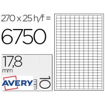 ETIQUETA ADHESIVA AVERY TAMAÑO 17.8X10 MM REMOVIBLE PAQUETE DE 25 HOJAS