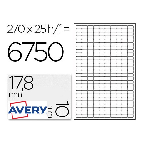 ETIQUETA ADHESIVA AVERY TAMAÑO 17.8X10 MM REMOVIBLE PAQUETE DE 25 HOJAS