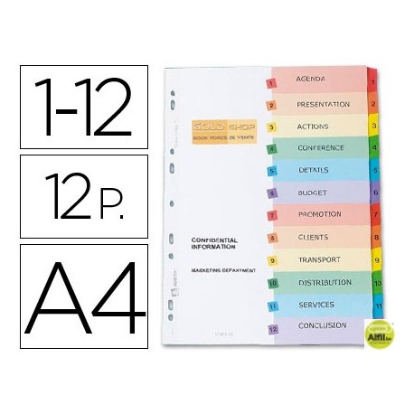 SEPARADOR AVERY IMPRIMIBLES DIN A4 12 SEPARADORES NUMERICOS
