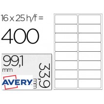 ETIQUETAS ADHESIVAS AVERY DIN A4 IMPRIMIBLES TRANSPARENTE 99,1X33,9 MM PARA LASER PAQUETE DE 25 HOJA
