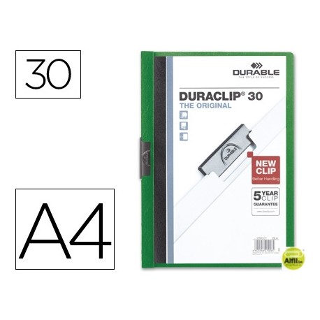 CARPETA DURACLIP DOSSIER PINZA LATERAL VERDE CAPACIDAD 30 HOJAS
