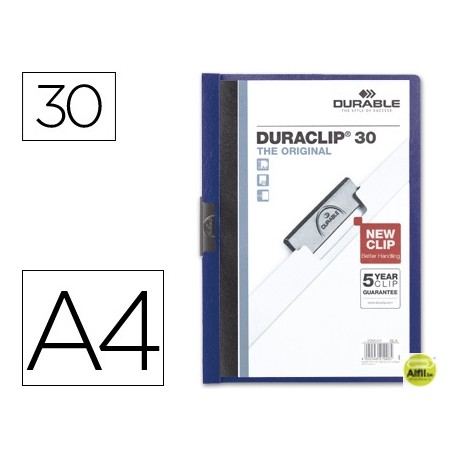 CARPETA DURACLIP DOSSIER PINZA LATERAL AZUL OSCURO CAPACIDAD 30 HOJAS