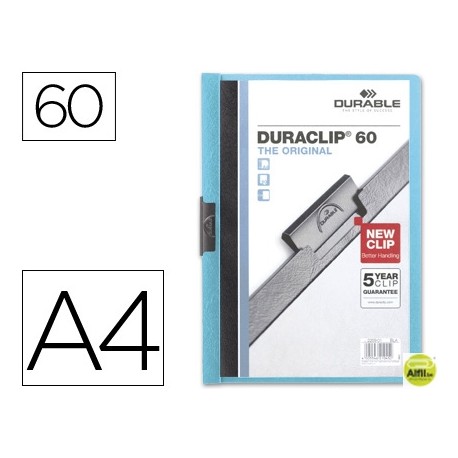 CARPETA DURACLIP DOSSIER PINZA LATERAL AZUL CAPACIDAD 60 HOJAS
