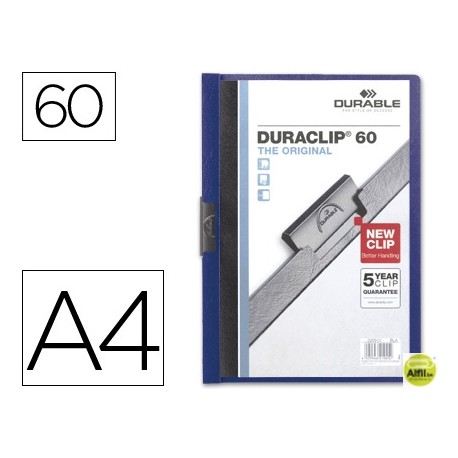 CARPETA DURACLIP DOSSIER PINZA LATERAL AZUL OSCURO CAPACIDAD 60 HOJAS