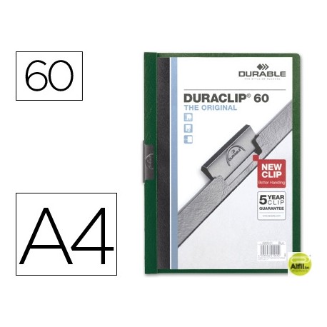 CARPETA DURACLIP DOSSIER PINZA LATERAL VERDE OSCURO CAPACIDAD 60 HOJAS