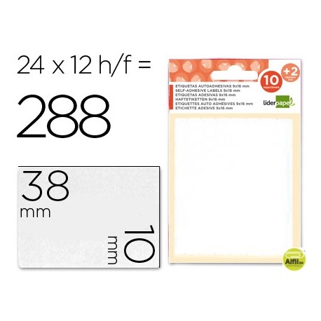 ETIQUETAS LIDERPAPEL SOBRE DE 10 H. + 2 H. OBSEQUIO 10X38 MM -21 UNIDADES POR HOJA