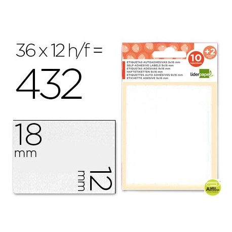 ETIQUETAS LIDERPAPEL SOBRE DE 10 H. + 2 H. OBSEQUIO 12X18 MM -36 UNIDADES POR HOJA