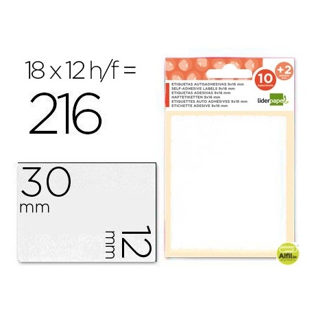 ETIQUETAS LIDERPAPEL SOBRE DE 10 H. + 2 H. OBSEQUIO 12X30 MM -18 UNIDADES POR HOJA
