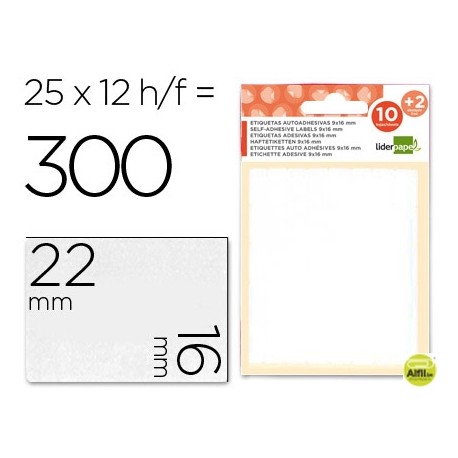 ETIQUETAS LIDERPAPEL SOBRE DE 10 H. + 2 H. OBSEQUIO 16X22 MM -25 UNIDADES POR HOJA