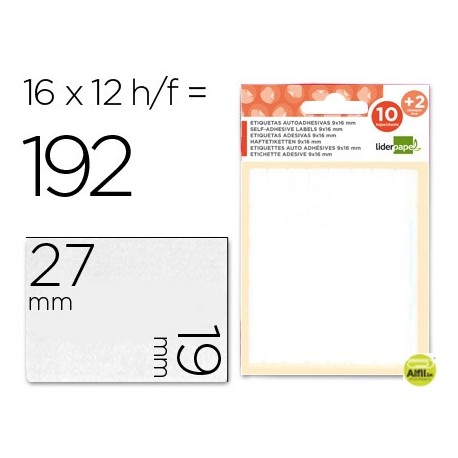 ETIQUETAS LIDERPAPEL SOBRE DE 10 H. + 2 H. OBSEQUIO 19X27 MM -16 UNIDADES POR HOJA
