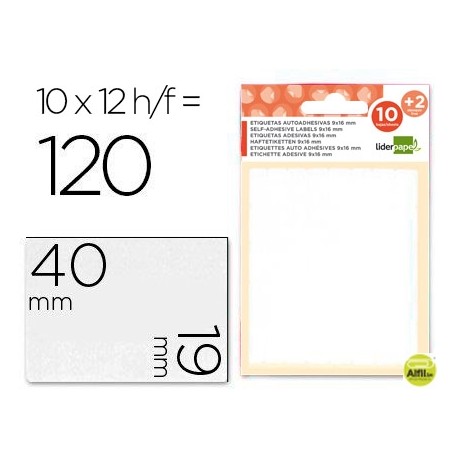 ETIQUETAS LIDERPAPEL SOBRE DE 10 H. + 2 H. OBSEQUIO 19X40 MM -10 UNIDADES POR HOJA