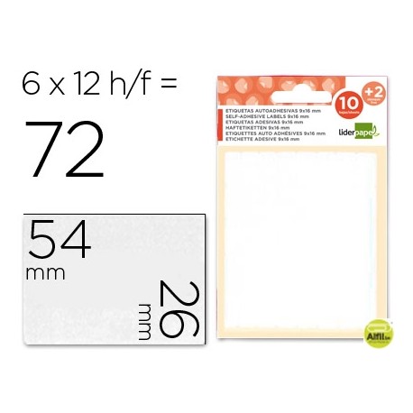 ETIQUETAS LIDERPAPEL SOBRE DE 10 H. + 2 H. OBSEQUIO 26X54 MM -6 UNIDADES POR HOJA