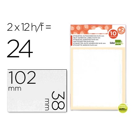 ETIQUETAS LIDERPAPEL SOBRE DE 10 H. + 2 H. OBSEQUIO 38X102 MM -2 UNIDADES POR HOJA