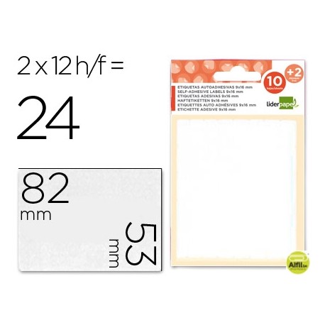 ETIQUETAS LIDERPAPEL SOBRE DE 10 H. + 2 H. OBSEQUIO 53X82 MM -2 UNIDADES POR HOJA