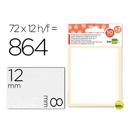 ETIQUETAS LIDERPAPEL SOBRE DE 10 H. + 2 H. OBSEQUIO 8X12 MM -72 UNIDADES POR HOJA