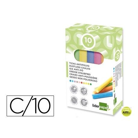 TIZA COLOR ANTIPOLVO LIDERPAPEL -CAJA DE 10 UNIDADES